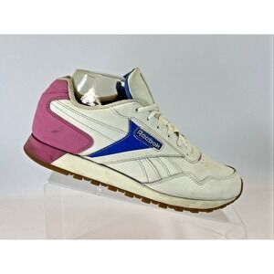Reebok Classic Harman Run Woman's 8 US Sneakers White Pink & Blue Leather Shoes